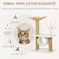 PawHut Árbol Rascador para Gatos Torre para Gatos con Cama Forma de Flor Postes Rascadores 56x40x91 cm Blanco y Marrón(m-4)