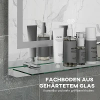 kleankin Badezimmerspiegel mit LED-Beleuchtung, 3 Lichtfarben, Antibeschlag-Funktion, verkabelt, 70 x 50 cm(m-7)