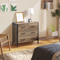 HOMCOM Cajonera con 4 Cajones Cómoda de Madera para Salón Habitación Oficina Estilo Industrial 80x40x75 cm Marrón(m-7)