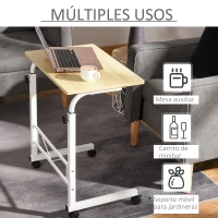 HOMCOM Mesa Auxiliar con Ruedas Mesa para Sofá con Altura Ajustable para Hogar Oficina 60x40x68-78 cm Blanco(m-7)