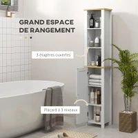 kleankin Meuble colonne de salle de bain placard à 3 niveaux étagères réglables porte en lambris 34 x 23 x 165 cm blanc(m-4)