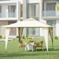 Outsunny 3.5x3.5m Side-Less Outdoor Canopy Tent Gazebo w/ 2-Tier Roof Steel Frame Garden Party Gathering Shelter Beige(m-2)