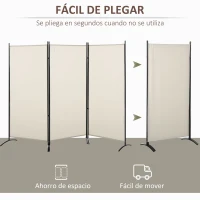 HOMCOM Biombo Separador de Ambientes de 3 Paneles 253x50x182 cm Divisor de Habitación Plegable con 6 Pies de Metal Beige(m-5)