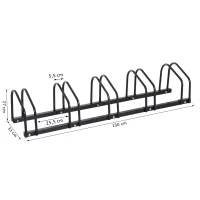 HOMCOM Aparcamiento para 5 Bicicletas Soporte de Acero para Aparcar Bicicletas en el Suelo Estacionamiento para Interior y Exterior 130x33x27 cm Negro(m-3)