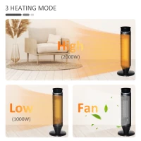 HOMCOM 21 Inch Space Heater, 1000W/2000W Ceramic Electric Heater and Fan, Overheating & Tip-Over Protection, 8H Timer, 42° Oscillation, Portable Heater for Home(m-9)