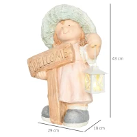 Outsunny Gartenfigur "Mädchen mit Laterne", Gartendekoration, wetterbeständig, 29 cm x 18 cm x 43 cm(m-3)