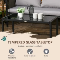 Outsunny 4 Piece Metal Garden Furniture Set with Tempered Glass Coffee Table, Texteline Pocket, Outdoor Set Loveseat Single Armchairs with Padded Cushions, Light Grey(m-5)