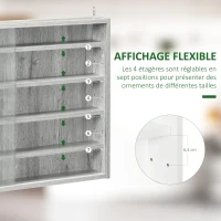 HOMCOM Vitrine murale pour objets de collection 5 étagère réglables en hauteur et 2 portes coulissantes 80 x 9,5 x 60 cm gris(m-4)