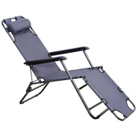 Outsunny Sonnenliege mit Kissen, Klappbare Strandliege mit 2-Fach verstellbare Rückenlehne Gartenliege, 2-in-1 Relaxliege, Metall + Oxfordstoff, Grau 135 x 60 x 89 cm(m-10)