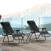 Outsunny Zero Gravity Lounger Chair Set of 2, Folding Reclining Patio Chair with Padded Seat, Cup Holder, Soft Cushion and Headrest for Poolside, Camping, Black(m-2)
