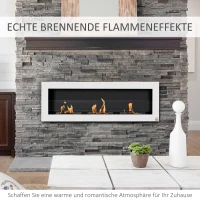 HOMCOM Ethanol-Kamin Bio-Ethanol-Brenner 3 Brennboxen 1L 3 Std. Brenndauer 2000W kein Rauch wandmontiert Stahl gehärtetes Glas Weiß 120 x 15 x 40 cm(m-6)