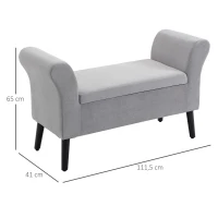 HOMCOM Banco de Almacenamiento con Tapa Abatible Reposabrazos y Patas de Madera para Salón 111,5x41x65 cm Gris Claro(m-3)