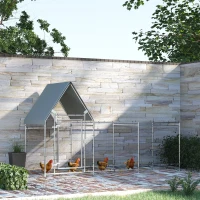 PawHut Walk In Chicken Run Chicken Coop, Large Poultry Cage Hen House for 6-8 Chickens Outdoor w/ Water-Resist Cover 302 x 107 x 172cm(m-10)