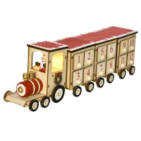 HOMCOM Calendrier de l'avent LED en forme de train en bois Décoration de Noël Train miniature sur table- 1 lumière avec 24 tiroirs 40 x 8 x 11 cm(m-9)