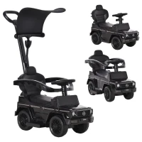 HOMCOM Porteur Enfants Voiture Enfant Multi-équipée 12-36 Mois klaxon Marche-Pieds, Garde-Corps et ombrelle Noir(m-10)