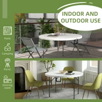 Outsunny Folding Garden Table, Φ122 cm Round HDPE Outdoor Picnic Table for 6, Metal Frame for Patio, Park, White(m-7)