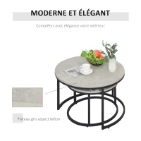 HOMCOM Lot de 2 tables basses gigognes empilable design industriel pieds en métal gris(m-4)