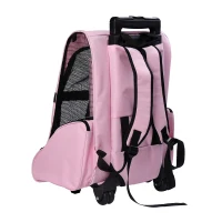 PawHut Transportín 2 en 1 para Mascotas Mochila o Carrito de Viaje para Perro y Gato con 2 Ruedas con Asa retráctil de Aluminio y Bolsillos 42x25x55 cm Rosa(m-9)