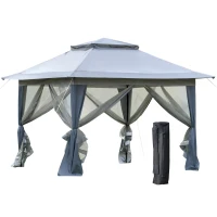 Outsunny Tonnelle barnum de jardin pop-up pliant 4 x 4 m acier polyester moustiquaires + sac de transport à roulettes gris(m-1)