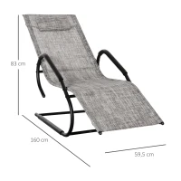 Outsunny Tumbona de Jardín Ergonómica con Reposacabezas Reposapiés y Reposabrazos Mecedora Tapizado en Tela Texteline Transpirable para Exterior Terraza Patio 160x59,5x83 cm Gris(m-3)