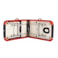 HOMCOM Mobile Massageliege 3 Zonen Klappbar Massagetisch mit Kopfstütze Armlehne Tragetasche höhenverstellbare Aluminium Massagebett tragbar inkl. Zubehör Massagebank bis 225 kg Belast Rot(m-8)