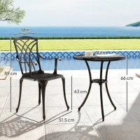 Outsunny 3 Pieces Garden Dining Set for 2, Cast Aluminium Outdoor Dining Set with 2 Armchairs and Round Dining Table with Parasol Hole, Garden Furniture Set, Bronze Tone(m-3)