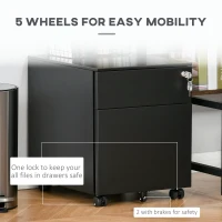 Vinsetto 2-Drawer Vertical File Cabinet, Lockable Steel Filing Cabinet with Pencil Tray and Hanging Bar for A4, Letter, Legal-sized Files, Fully Assembled Except Casters, Black(m-5)
