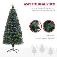HOMCOM Albero di Natale 150cm con 180 Luci a LED e Fibre Ottiche Colorate, 180 Rami in PVC Ignifughi e Base in Metallo(m-5)