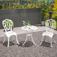 Outsunny 3 Piece Garden Bistro Set, Cast Aluminium Outdoor Furniture Set with Umbrella Hole for Balcony, Porch, Patio, White(m-2)