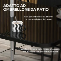 Outsunny Set da Giardino con Tavolo da Pranzo, 6 Sedie Pieghevoli e Ombrellone a Manovella, Grigio e Nero(m-8)