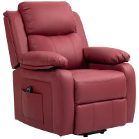 HOMCOM Poltrona Alzapersona Reclinabile con Poggiapiedi e Telecomando, in Pelle PU, 76x90x105 cm, Rosso(m-10)