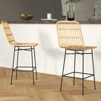 HOMCOM Barhocker Barstuhl, Boho-Stil, PE-Rattan, 45 x 53,5  x 105 cm, Natur + Schwarz(m-9)
