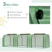 Outsunny Foliengewächshaus, drei aufrollbare Türen, robuste Plane, Stahlrahmen, grün, 2,95 x 1 x 0,8 m(m-6)