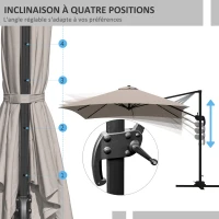 Outsunny Parasol déporté carré inclinable pivotant 360° manivelle piètement - aluminium dim. 3L x 3l x 2,6H m beige(m-4)