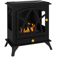HOMCOM Semineu cu Bioetanol de Podea cu Arzator de 1.2L si Durata de 3 Ore, Biosemineu din Otel cu Acoperire de 25㎡, 45x28x54cm, Negru(m-1)