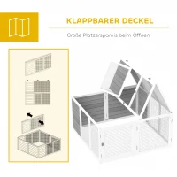 PawHut Kleintierkäfig, Kaninchenstall, Holzkonstruktion, klappbar, für drinnen und draußen, Hellgrau(m-6)