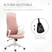 Vinsetto Silla de Oficina Giratoria Altura Ajustable con Reposabrazos Función de Basculante Respaldo Alto 62x56x110-119,5cm Rosa(m-4)