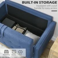 HOMCOM Modern Loveseat Sofa, Compact 2 Seater Sofa with Hidden Storage, 117cm Tufted Cotton Couch with Wood Legs, Blue(m-4)