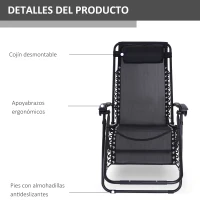 Outsunny Tumbona Plegable de Jardín Silla Gravedad Cero Sillón de Playa Relajante Texteline Marco Acero Carga 120kg 90x65x110 cm Negro(m-7)