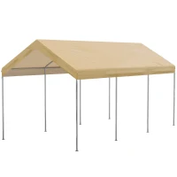 Outsunny Tendone da Giardino ad Altezza Regolabile in Acciaio e PE per Auto Piccole e Medie, 600x295x265-310 cm, Beige(m-10)