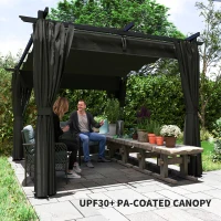 Outsunny 3 x 3 m Retractable Roof Pergola, with Curtains - Dark Grey(m-6)