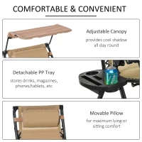 Outsunny Garden Rocking Chair Folding Recliner Outdoor Adjustable Sun Lounger Rocker Zero-Gravity Seat with Headrest Side Holder Patio Deck - Beige(m-5)