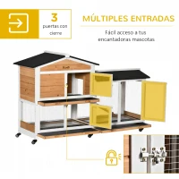 PawHut Conejera Exterior 157,4x53x99,5cm Jaula para Conejos Grande con Ruedas Techo Asfáltico Bandeja Extraíble y Rampa Natural(m-8)