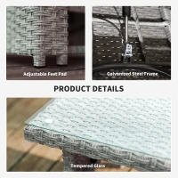 Outsunny 4 Piece Rattan Garden Furniture Set Outdoor Sofa Sectional Set with Glass Top Table for Poolside, Navy Blue(m-7)