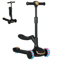 AIYAPLAY Patinete para Niños 2 en 1 con Altura Ajustable Ruedas Brillantes para +18 Meses Carga 50kg 58x31x64-79cm Negro(m-1)