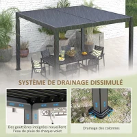 Outsunny Pergola 3 x 3 m bioclimatique tonnelle avec lames orientables manivelle, style contemporain UV, aluminium - noir(m-7)