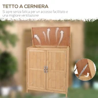 Outsunny Casetta in Legno da Giardino con 2 Ante, Armadio da Esterno Porta Attrezzi da Giardino con Tetto Apribile, 74x43x88 cm(m-5)
