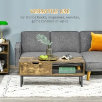 HOMCOM Industrial Coffee Table, Centre Table with Storage Shelf, Drawer and Metal Frame, Coffee Tables for Living Room, Office, 106W x 48D x 43H cm, Rustic Brown(m-7)