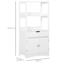 kleankin Meuble de Rangement Salle de Bain - 2 Portes, tiroir, 3 étagères - dim. 60L x 33l x 122H cm - MDF Blanc(m-3)