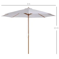 Outsunny Sonnenschirm Ø 300 cm, Sonnenschirm mit UV Schutz Balkonschirm aus Holz Strandschirm stabil Marktschirm Sonnenschutz für Strand Terrasse Garten, Weiß(m-3)